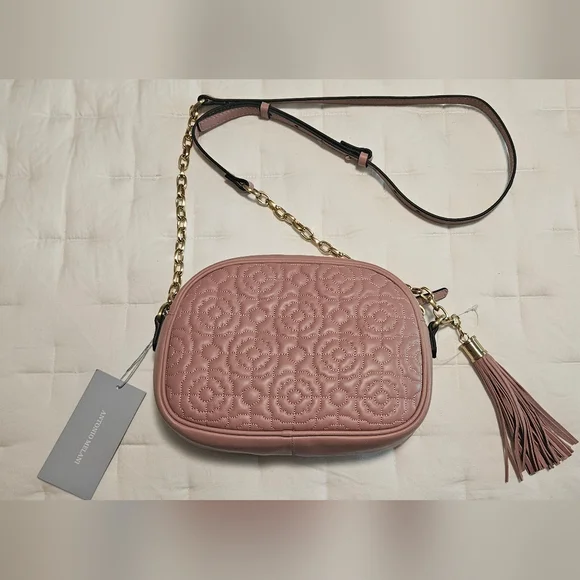 NWT Antonio Melani Larisa Camera Leather Crossbody: Rosette Floral Stitching - Picture 3 of 13